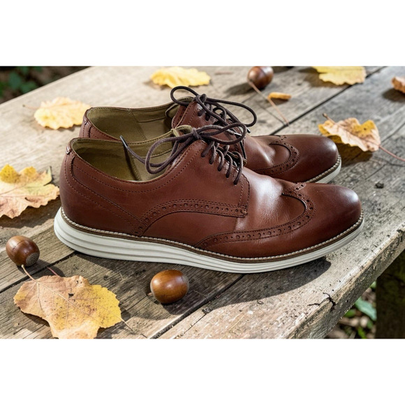 Men\'s Cole Haan Grand Wingtip Oxford Shoes Sz 11M Leather Woodbury/Ivory C26471 main image 6